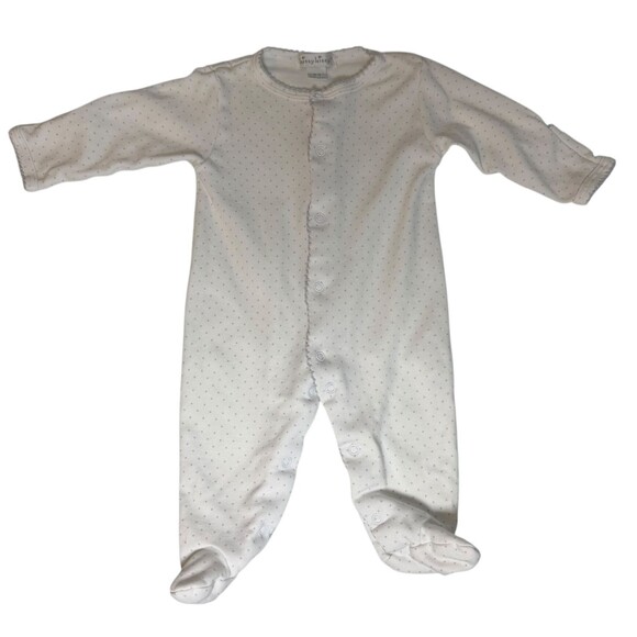 Kissy Kissy Baby Footie Sleeper White Gray Dot Size 0-3M Pima Cotton Newborn - Picture 1 of 5